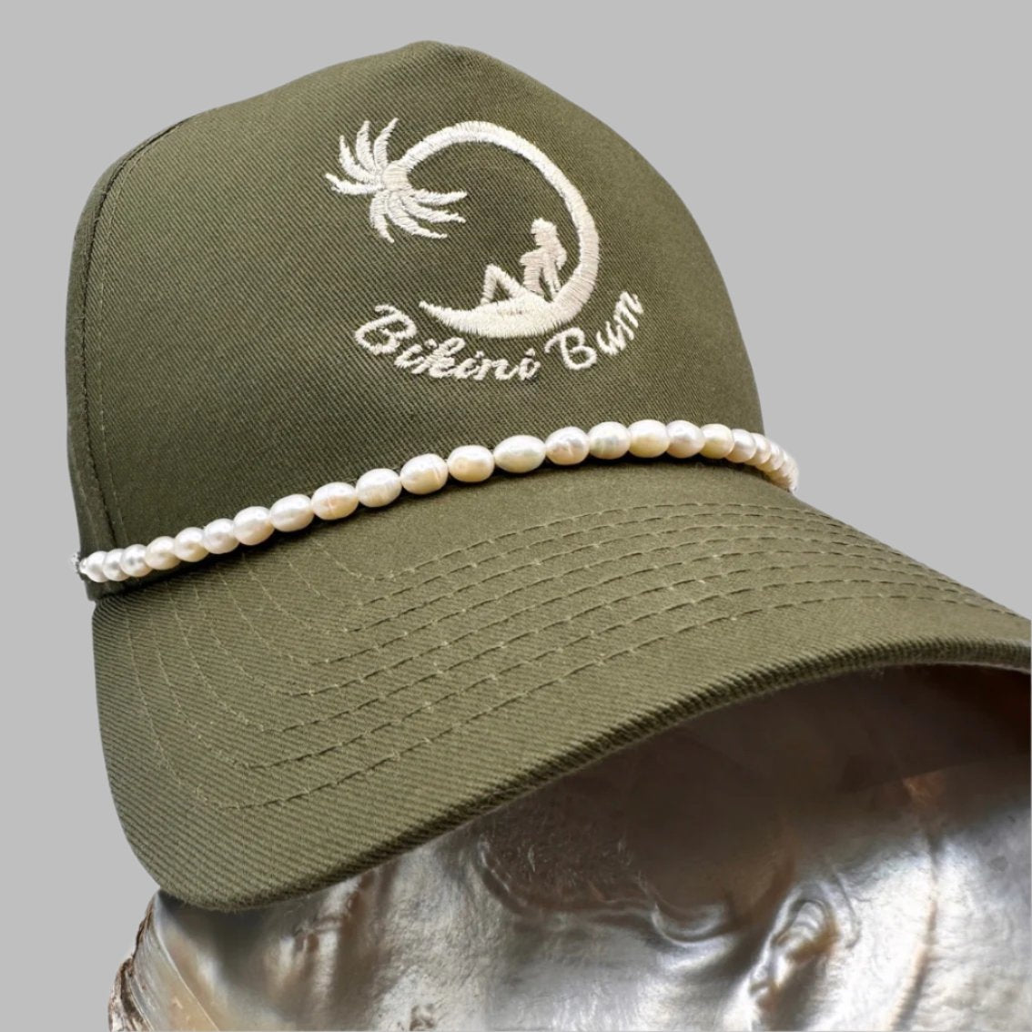 Bikini Bum Freshwater Pearl Snapback (Olive)